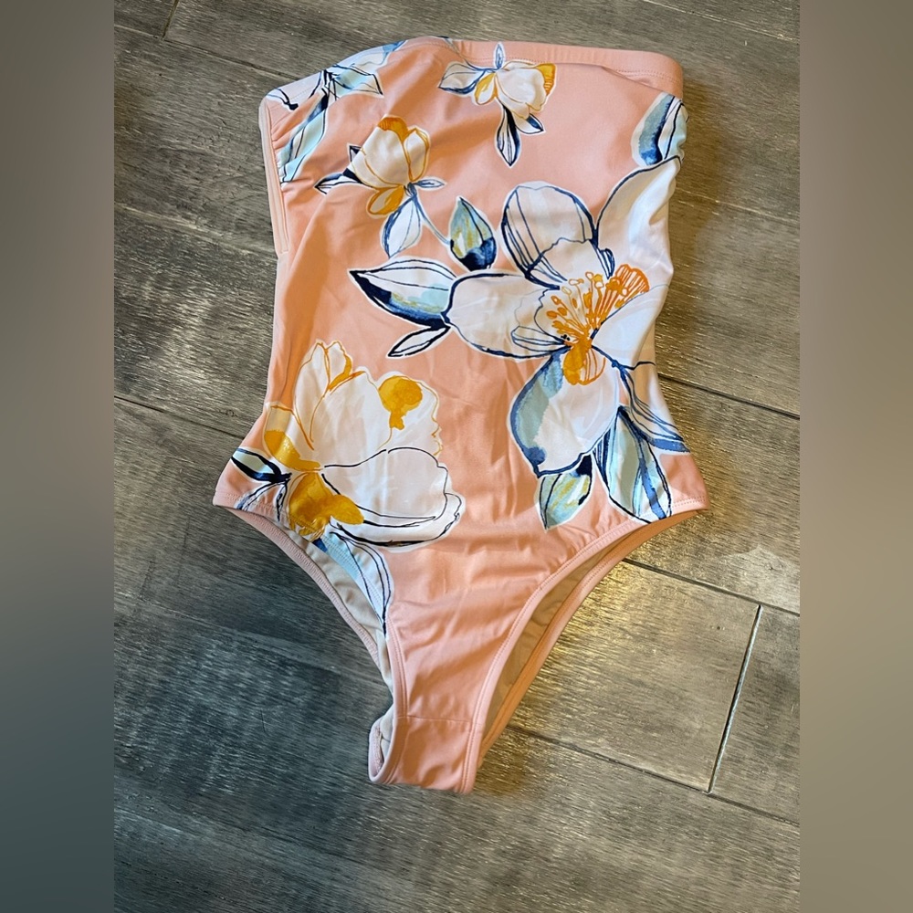 Kona Sol Strapless Peach One Piece Swimsuit Size Large
